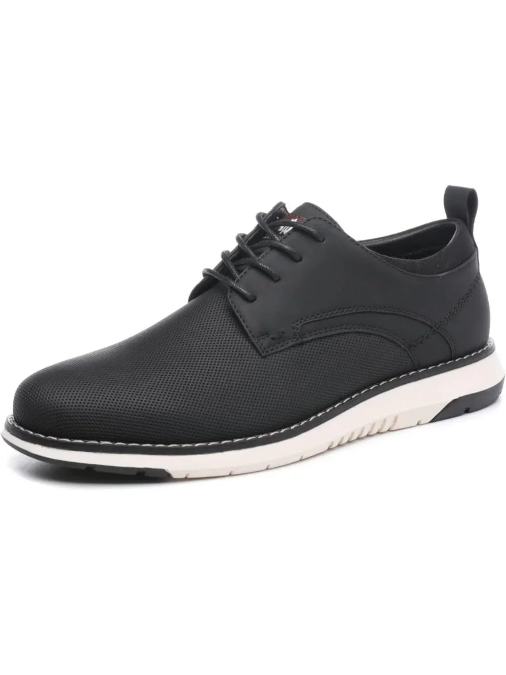 Men's Black Pin-dot Kitten Heel Perforated Lace-up Business Dress Oxford Shoes